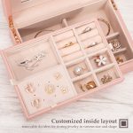 LANDICI Jewelry Organizer Box for Women Teen Girls,Large Jewelry Storage Case with Mirror,2 Layer Removable Stackable Tray,Leather Jewellery Display Holder for Ring Necklace Earring Bracelets,Grey - Image 2